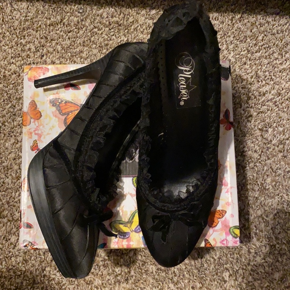 Pleaser Black Satin heels size 11